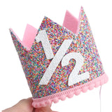 Flyshadow Princess Crown Baby Birthday Party Hat Half Year Old 1 2 3 Years Headband Baby Shower Children Birthday Decoration Supplies