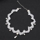 Flyshadow Elegant White Lace Choker Necklace With Imitation Pearls Gothic Pearl Tassel Choker Lolita Necklace Cosplay Party Jewelry Gifts