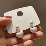 Flyshadow New Fashion Contracted Heart Pearl Fine Earrings Joker Sweet Elegant Temperament Women Drop Earrings