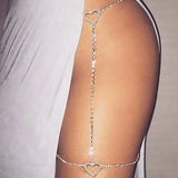 Flyshadow Sexy Rhinestone Heart Leg Thigh Chain Jewelry for Women Shining Crystal Thigh Waist Chain Harness Body Accessories Gift