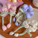 Flyshadow 2024 Korean Floral Colored Scrunchies Sweet Women Girls Hair Ties Tulip Tassel Hair Rope Summer Hairband Hair Accessories