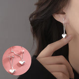 Flyshadow Silver Color Earrings for Women Heart Chain Elegant Earring Jewelry Prevent Allergy Party Accessories Gift Heart Earrings