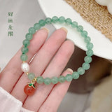 Flyshadow Unique Crystal Bracelet with Green Strawberry and Peach Charm Pendant Fine Jewelry for Women Ideal Gift for Girlfriend Free Ship