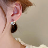 Flyshadow New Korean Zircon Moon Crystal Stud Earrings Cute Moonlight Stone Earrings Birthday Party Anniversary Jewelry Accessories