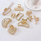 Flyshadow Fashion Simple Women Hollow Geometric Gold Alloy Hair Claws Girl Hair Clips Back Head Gripper Cute Hairpins Hair Accessories