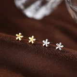 Flyshadow 2024 New Fashion Gold Sliver Color Small Flower Stud Earring for Women Girl Simple Tiny Screw Back Piercing Earrings Jewelry