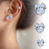 Flyshadow Fashion Elegant Crystal Magnetic Ear Clip For Women Luxury Big Zircon Round Love Heart Stud Earrings Without Piercing Jewelry