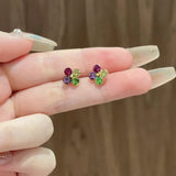 Flyshadow Simple Crystal Flower Earrings for Women Colorful Jewelry Cute Sweet Small Square Stud Earrings Accessories