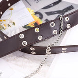 Flyshadow Women Double Ring Belts Double Hole Eyelet Grommet Leather Buckle Punk Pin Belt Leisure Dress Jeans Gothic Waistband