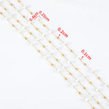 Flyshadow 1M Stainless Steel Beaded Chain Elegant White Glass Flat Beads Gold Color Chains for DIY Women Necklace Bracelets Jewelry Making