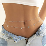 Flyshadow Sexy Vintage Aesthetic Belly Chain Thin Beads Link Body Chain Waist Chain Belt Y2K Streetwear Summer Women Fashion Body Jewelry