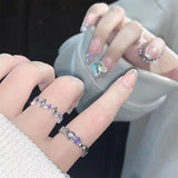 Flyshadow Fashion Y2K Girls Purple Zircon Heart Star Ring Sweet Pink Crystal Bow Knot Ring Women Party Dating Exquisite Jewelry Gifts