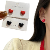 Flyshadow Small Cute Heart Stud Earrings for Women Girls Red Black Simple Metal Earrings Wedding Party Fashion Jewelry Wholesale Gift