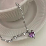 Flyshadow Y2K Purple Crystal Heart Pendant Necklace Women Sweet Cool Girl Punk Clavicle Chain Fashion Aesthetic Necklace Jewelry Gift 2024