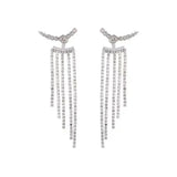 Flyshadow Luxury Sparkling Long Tassel Drop Earrings for Women Zircon Earrings New Shiny Wedding Statement Party Exquisite Jewelry Gifts