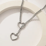 Flyshadow 1 Pc Fashion Love Heart Thick Chain Exaggerat Personality Simple Silver Colour Necklace Men Women Daily Party