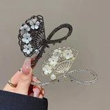 Flyshadow Fan-shaped Hair Clip Chinese Style Fashion Elegant Pearl Flower Retro Womens Personalized Decorative Styling Accessories Tools