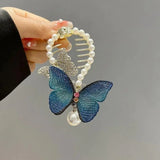 Flyshadow New Headwear Temperament Ball Hair Clip Hand-Embroidered Butterfly Pearl Ponytail Clip Headdress Head Buckle Accessories