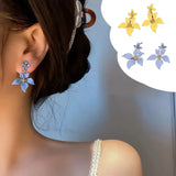 Flyshadow Sweet Flower Earrings For Women Fresh Four-petal Stereo Flower Stud Earrings Fashion Temperament 3 Colors Flower Earring