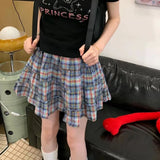 Flyshadow Plaid Skirt Women Mini Skirt Japanese Style Ruffle Layered Short Skirts Cute Streetwear Vintage Harajuku Preppy Skirt