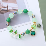 Flyshadow Green Agate Crystal Bracelet for Women with Sweet and Elegant Four-Leaf Clover Pendant Ideal Gift for Classmates and Girlfriends