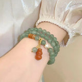 Flyshadow Women's Beaded Bracelet with Jade Agate Gourd Pendant Multi Layer Fashion Jewelry Exquisite New Arrival Green Crystal Accessory