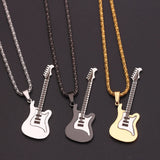 Flyshadow Creative Guitar Pendant Necklace Fashion Men Women Stainless Steel Metal Sweater Chain Hip Hop Punk Rock Jewelry Graduation Gift