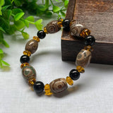 Flyshadow Natural Agate Bead Bracelet for Man with Tibetan Three-Eyed Talisman Handmade Fine Jewelry Boyfriend's Casual Accessories Gifts