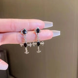 Flyshadow Gothic Cross Black Drill Drop Earrings Women Punk Halloween Jewellery Creativity Fashion Gorgeous Statement Jewelry Girl Gifts