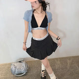 Flyshadow Pleated Skirt Women Preppy Style Grey Mini Skirt Casual Sweet Kawaii Black Streetwear Patchwork A-line Short Skirts