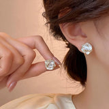 Flyshadow Delicate Camellia Stud Earring For Women Unique Flower Design Ear Stud Temperament White Earrings Daily Jewelry Girls Gift