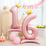 Flyshadow 42inch Crown Decor Pink Aluminum Foil Digital Balloon Number Balloon For Birthday Party Decoration Supplies Girls Birthday Favor