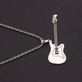 Flyshadow Creative Guitar Pendant Necklace Fashion Men Women Stainless Steel Metal Sweater Chain Hip Hop Punk Rock Jewelry Graduation Gift