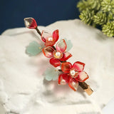 Flyshadow 1 Pcs Red Flower Crystal Pearls Hair Clips Vintage Chinese Style Hairpins Jewelry Women Girls Hanfu Dress Headpieces