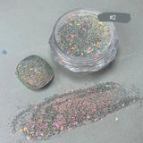 Flyshadow 1Box Silver Laser Semi-Solid Magic-Mirror Nail Powder Metallic Holographic Glitter Mirror Nails Dust Gel Polish Chrome Decoratio