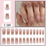 Flyshadow 24pcs Fake Nails French Ballet Nail With Solid Color Gold Edge False Nails Press On Nails Waterproof Faux Fingernails