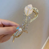 Flyshadow New Fashion feather Hair Claws for Women Frog Buckle grace Pearl Rhinestone Hairpin ACCESSORI FOR GIRL Banana Twist Clips tiara