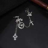 Flyshadow Dark Punk Vintage Metal Chain Cross Love Earrings Women Personalized Hip Hop One Piece Ear Bone Clips Party Jewelry Gift