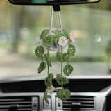 Flyshadow Boho Car Plant Crochet Hanging Basket, Hanging Plant for Car Decor