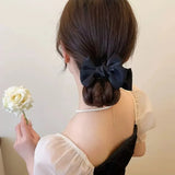 Flyshadow Elegant Hair Pin with Mesh Bow Grip for Female Bun Updo Headdress