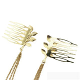 Flyshadow Women Fashion Leaf Chain Tassel Hair Comb Simple Claw Shaped Leaf Insertion Comb Clip Ball Shaped Hair Accessory Hair Clip