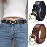 Flyshadow Women's Belt Trend Double Round Buckle Belt Simple And Versatile Youth Belt Pu Leather Belt Paired With Jeans Skirt Women Belt