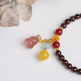 Flyshadow Unique and Delicate Garnet Bracelet with Natural 5MM Beads and Crystal Charms Customized Jewelry for Women Casual Wearing