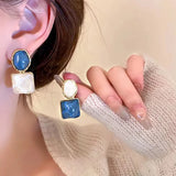 Flyshadow Vintage Blue Resin Square Drop Earrings for Women Fashion Design Irregular Geometric Pendant Charms Earrings Jewelry Party Gifts