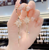 Flyshadow New Trendy Zircon Flower Long Tassel Earrings for Women's Earrings Accessories Luxury Fashion Girls Personality Jewelry Gift