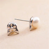 Flyshadow Fashion Earings Jewelry Silver Color Small Pearl Cat Stud Earrings for Women Girls Summer Daisy Flower Earring Pendientes