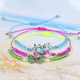 Flyshadow Crystal Butterfly Bead Woven Rope Necklace Women Kids Jewelry For Girls Cute Charm Jewelry Summer Beach Accessories