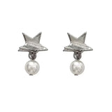 Flyshadow Simple Silver Irregular Star Earrings Fashionable Acrylic Pearl Earrings For Women Elegant Jewelry Fashion Accessories