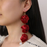 Flyshadow Multi-layered Flower Women's Eardrop Fabric Fashion Imitation Pearl Luxury Banquet Wedding Earrings For Femme Fashion Jewelry