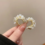 Flyshadow New Exquisite White Flower Splicing Hoop Earrings for Women Fashion Versatile C Earrings Korean Trend Elegant Jewelry